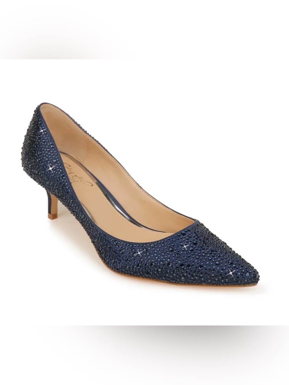Jewel Badgley Mischka Navy Crystal Pointed-Toe Kitten Heel Pump